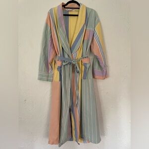 Vtg 90s Victoria’s Secret Pastel Striped Cotton Robe w Belt Small